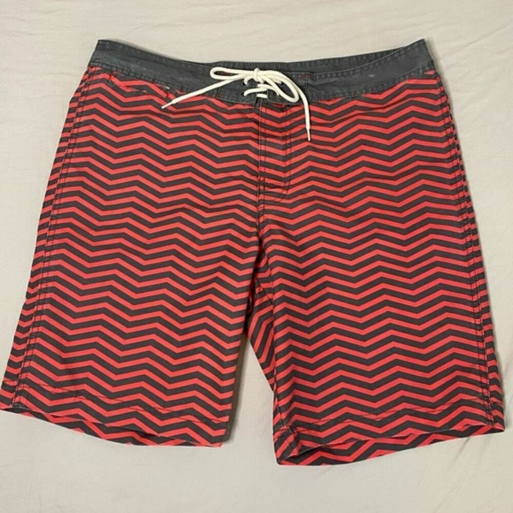 Men’s Converse Swim Shorts Trunks Bathing Suit Stripes Gray Orange Size 34